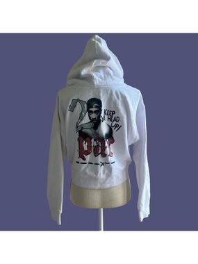 Cross Colours Tupac Halo Crop White Hoodie Women's Size Medium